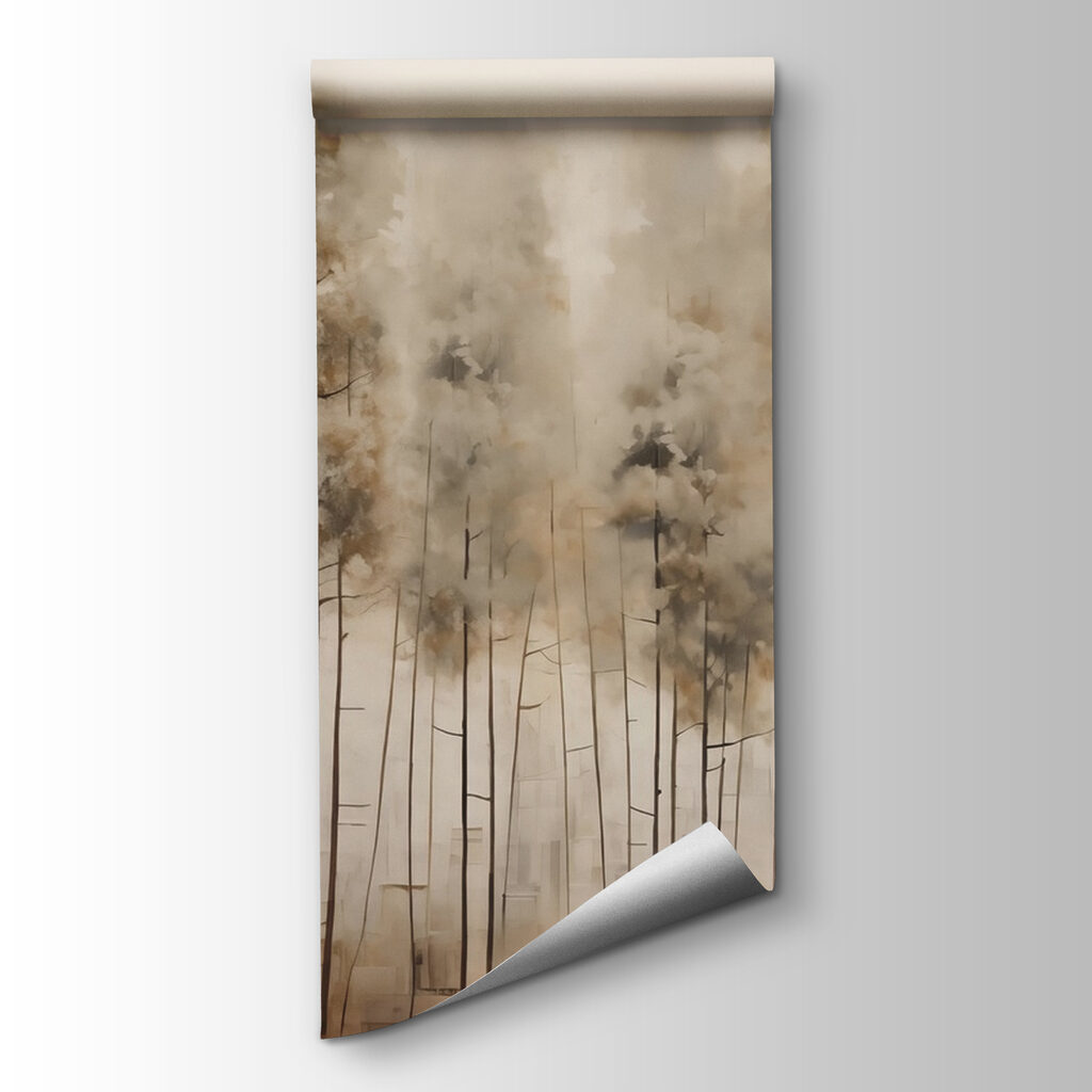 Tall pines in mist — product view