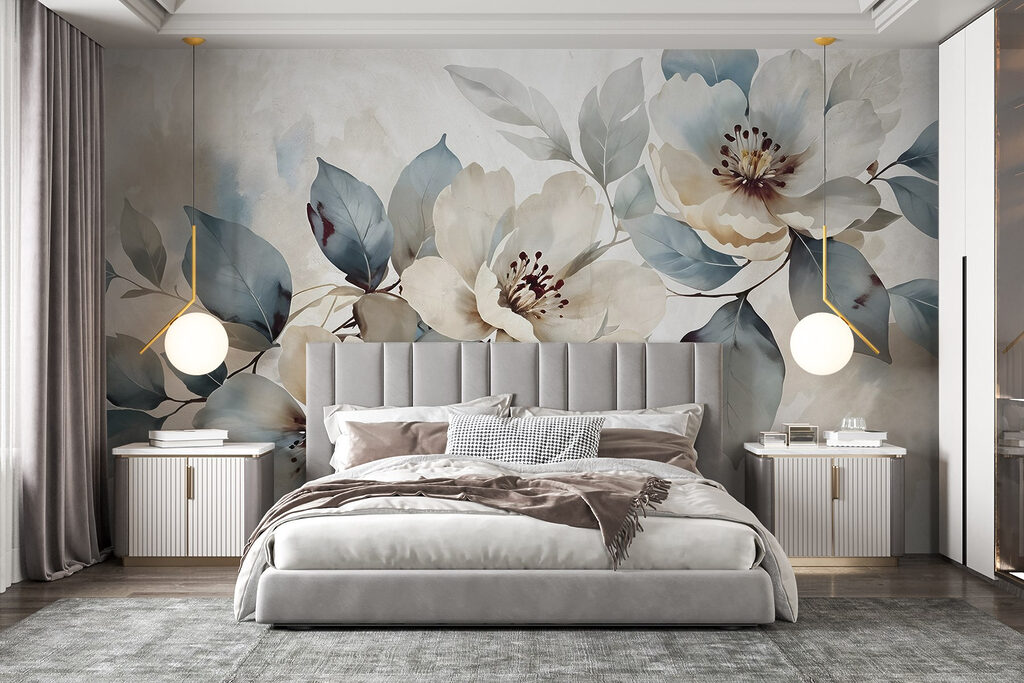 White flowers, blue-green branches — interior 3