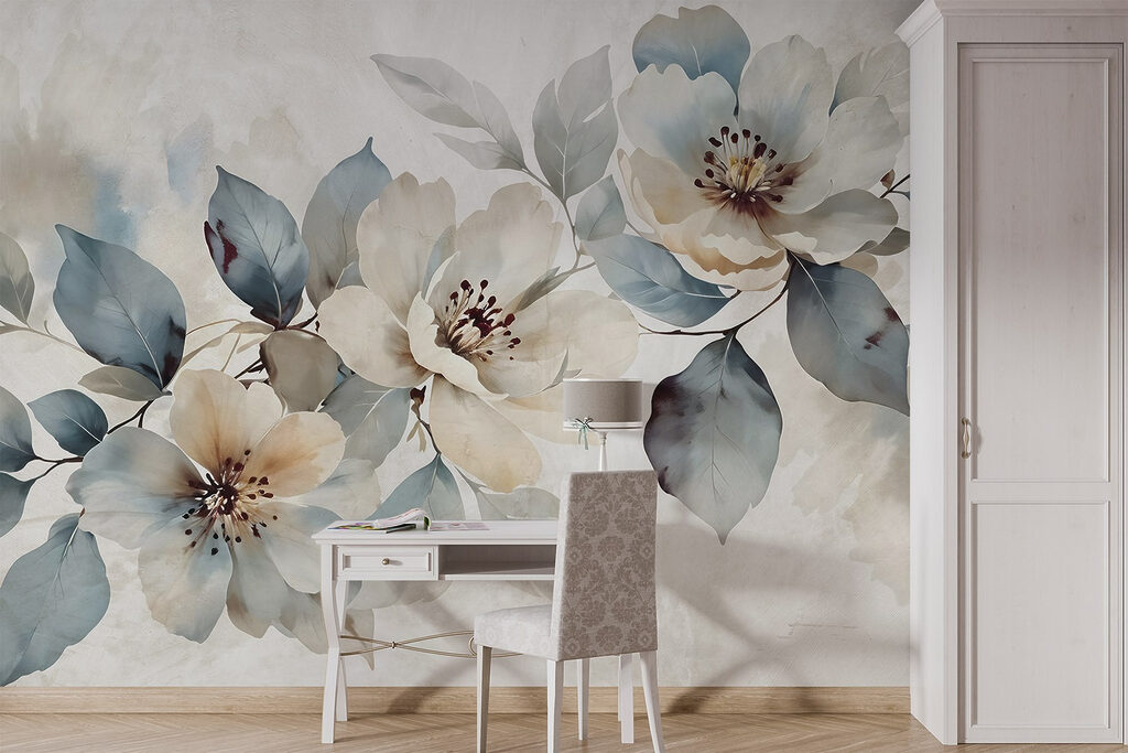 White flowers, blue-green branches — interior 4