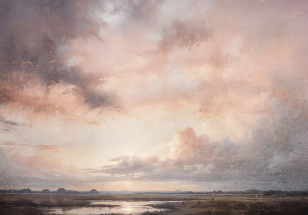 Evening clouds over water — full design