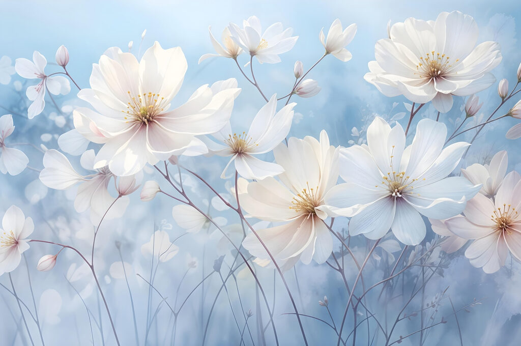 Blooms on thin stems — full design