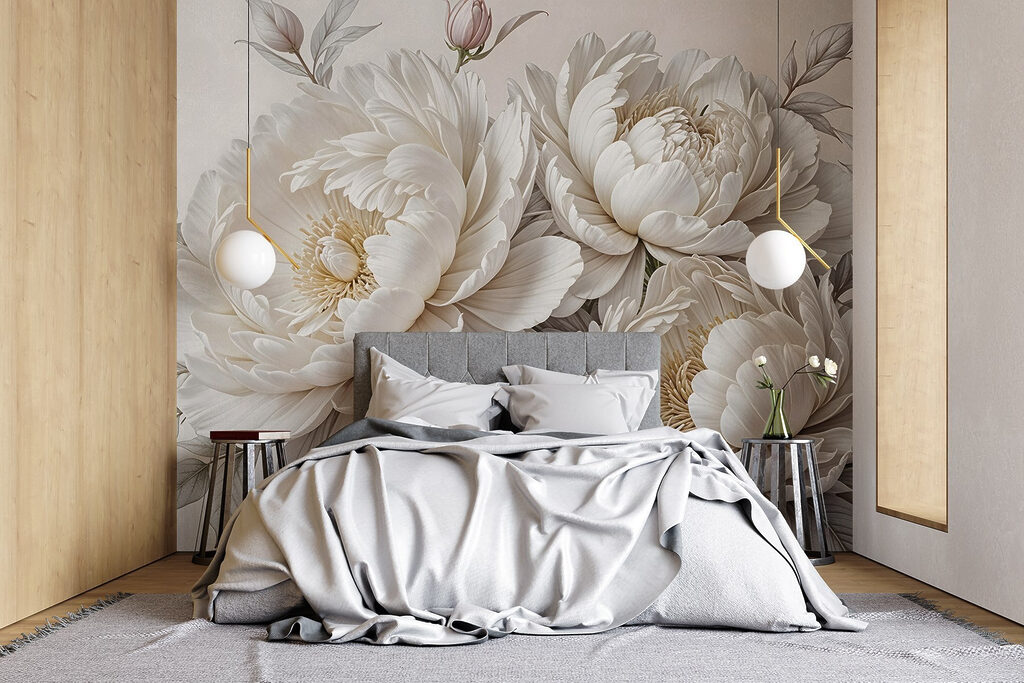 White peonies with leaves — interior 2