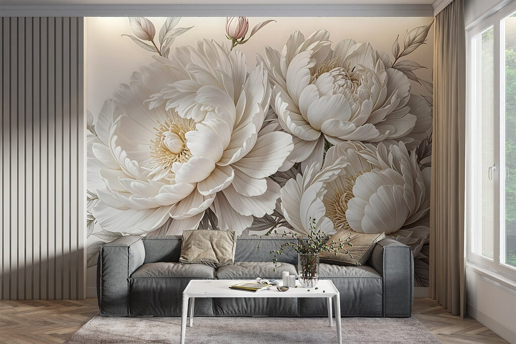 White peonies with leaves — interior 4