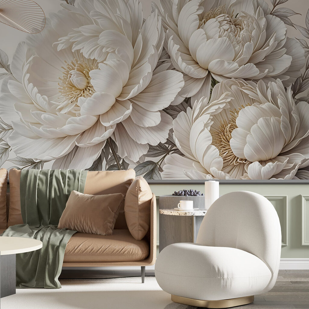 White peonies with leaves — interior 5
