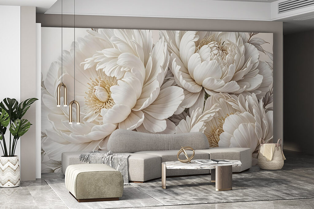 White peonies with leaves — interior 6