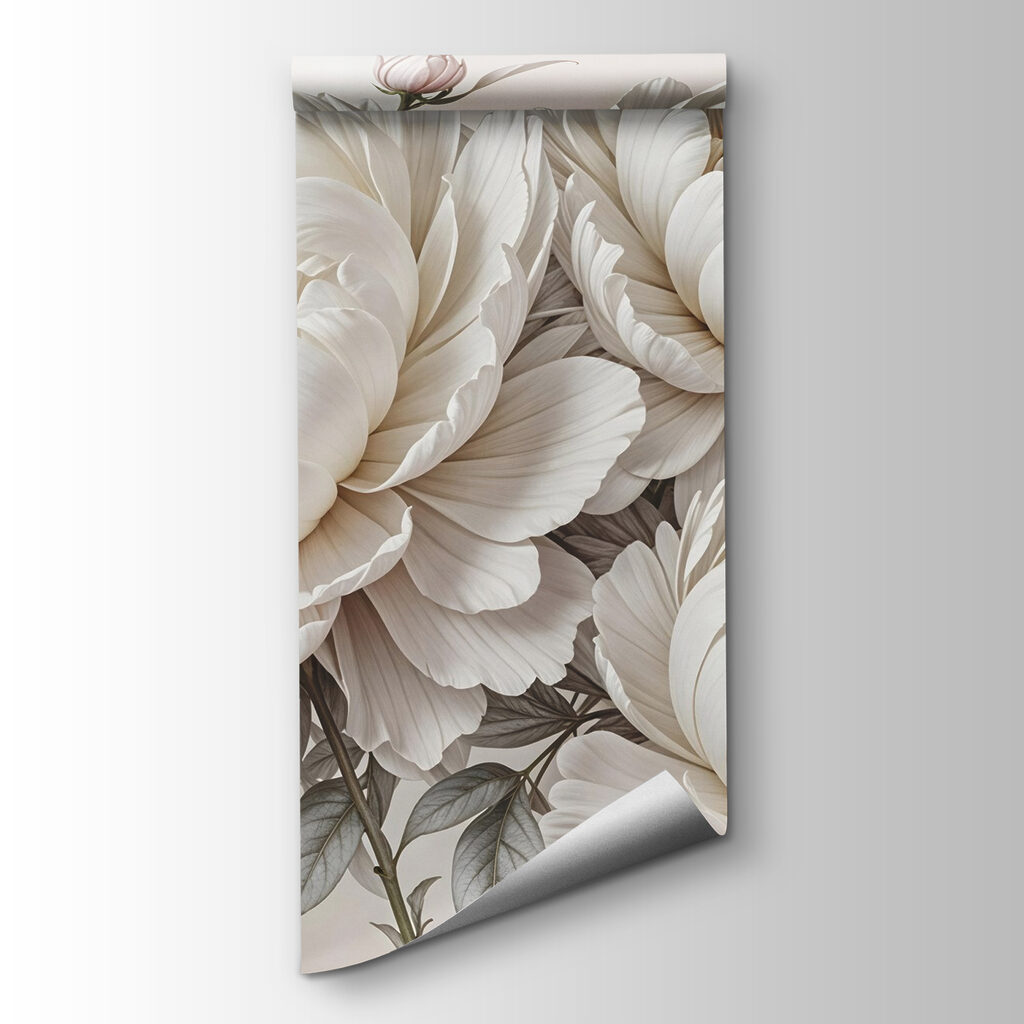 White peonies with leaves — product view