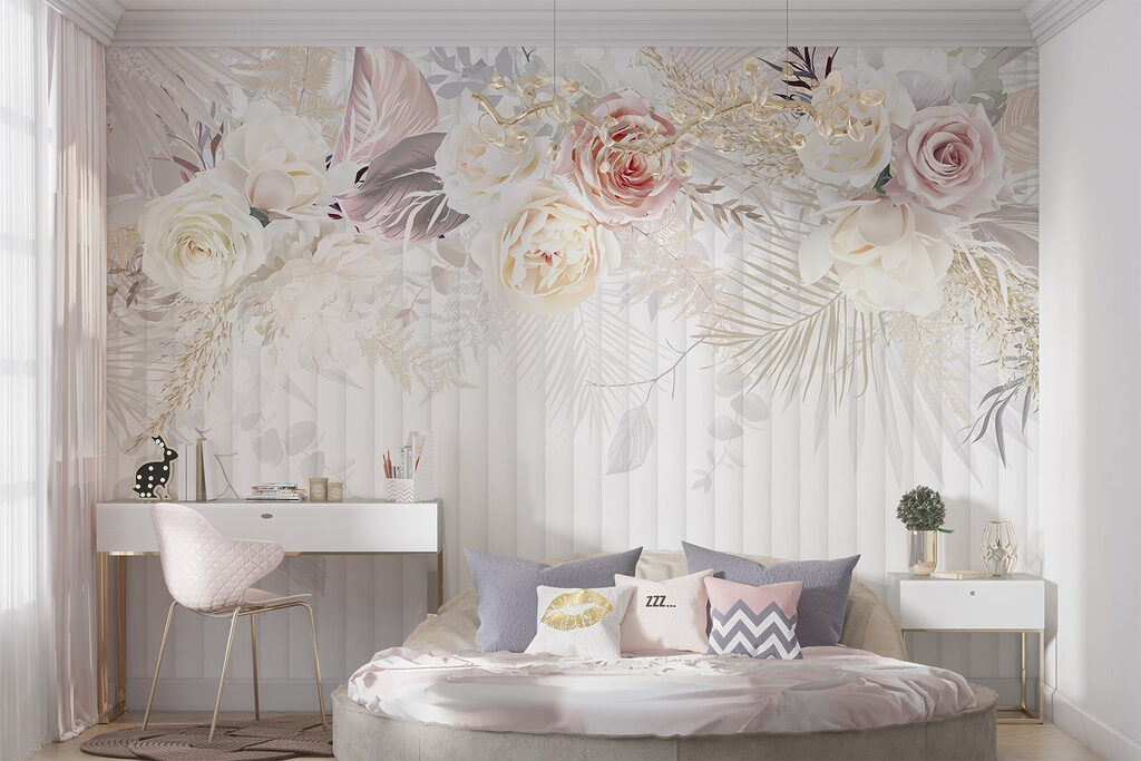 Roses above fine stripes — interior 1
