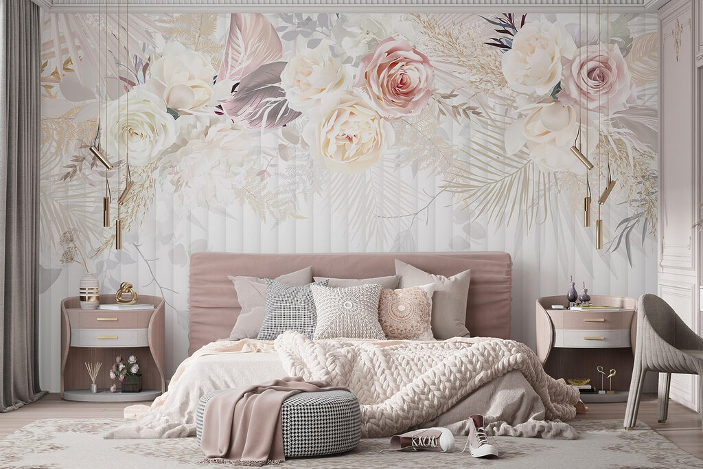 Roses above fine stripes — interior 2