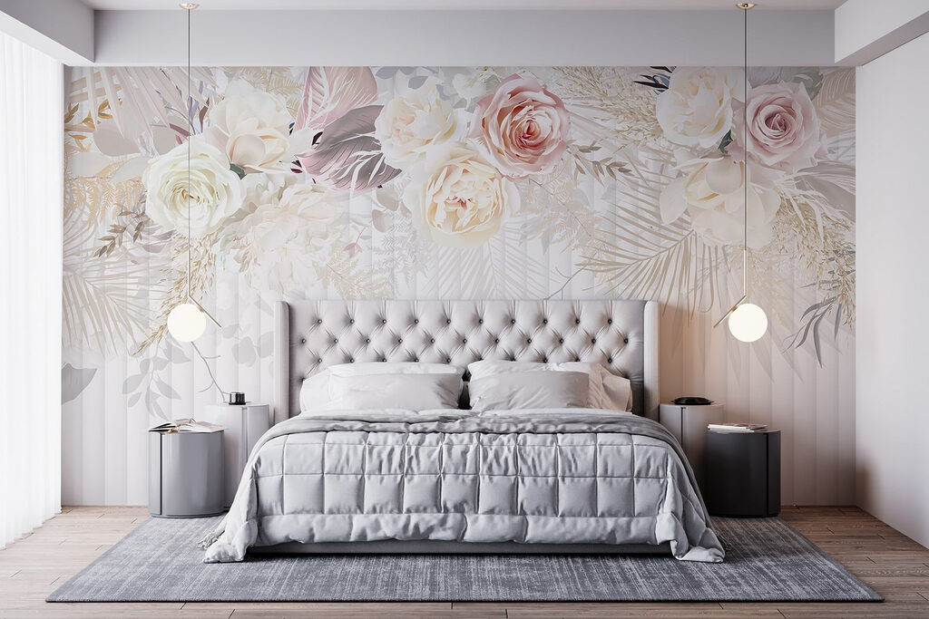 Roses above fine stripes — interior 3