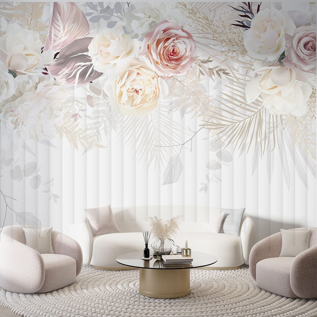 Roses above fine stripes — interior 4