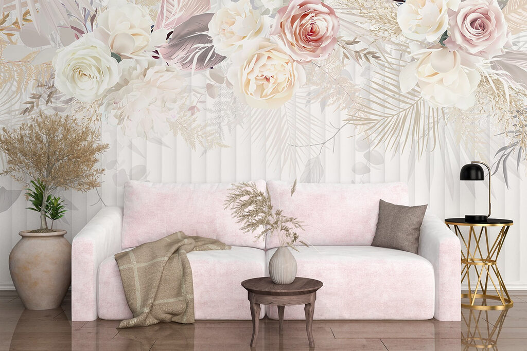 Roses above fine stripes — interior 5