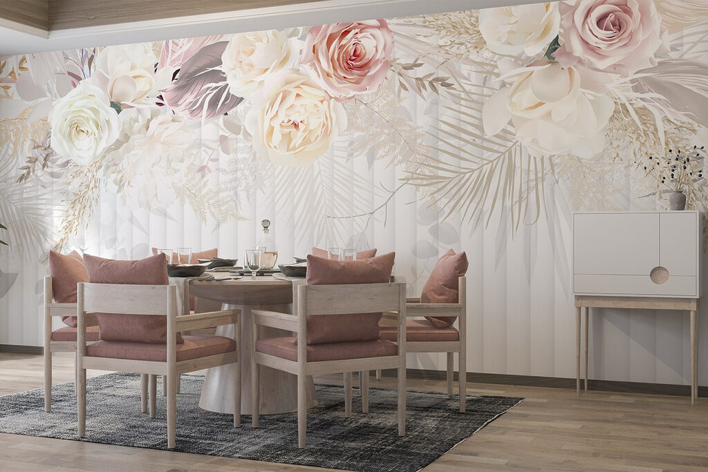 Roses above fine stripes — interior 6