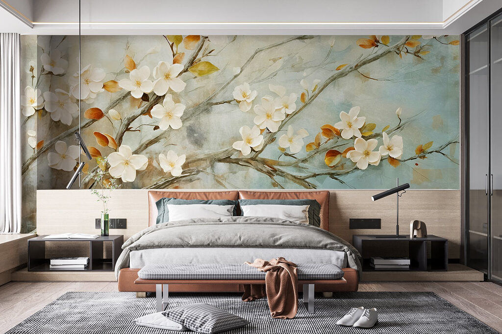 White blossom, ochre leaves — interior 1