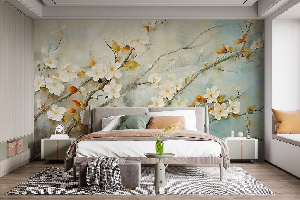 White blossom, ochre leaves — interior 2