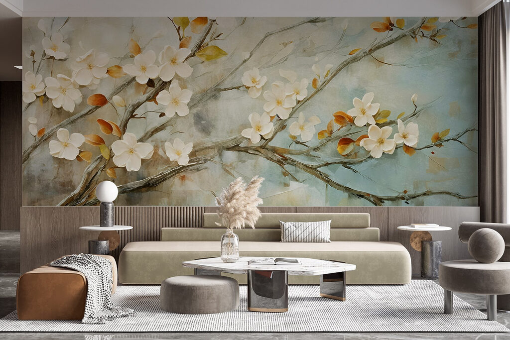White blossom, ochre leaves — interior 3