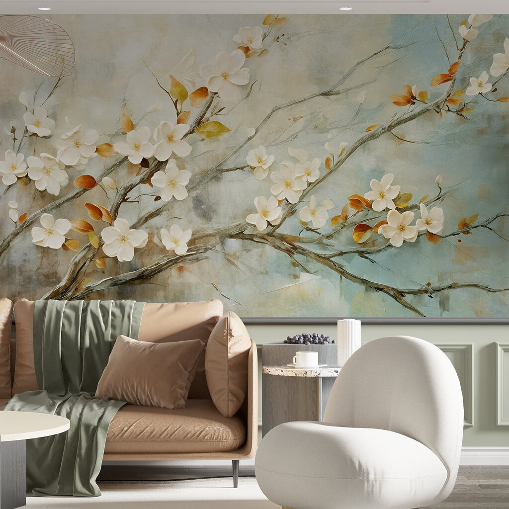 White blossom, ochre leaves — interior 5