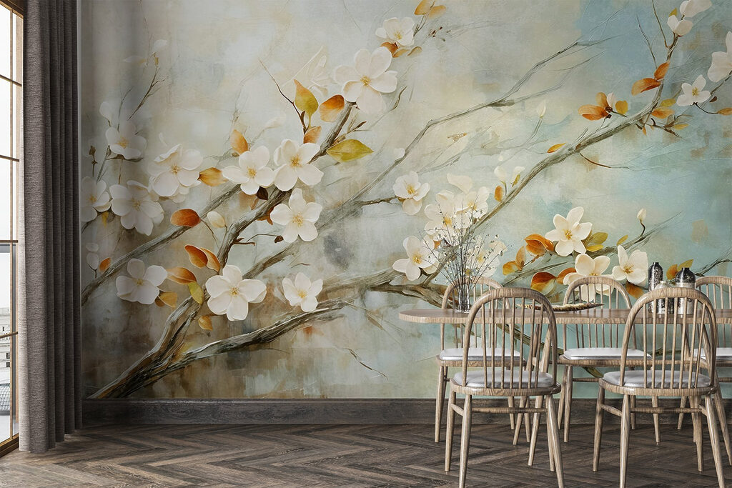 White blossom, ochre leaves — interior 6