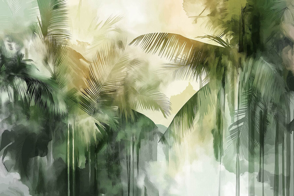 Green palms in brushstrokes — full design