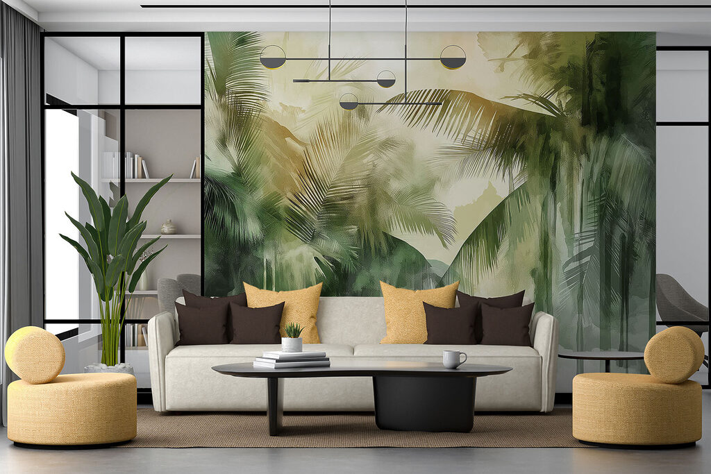 Green palms in brushstrokes — interior 3