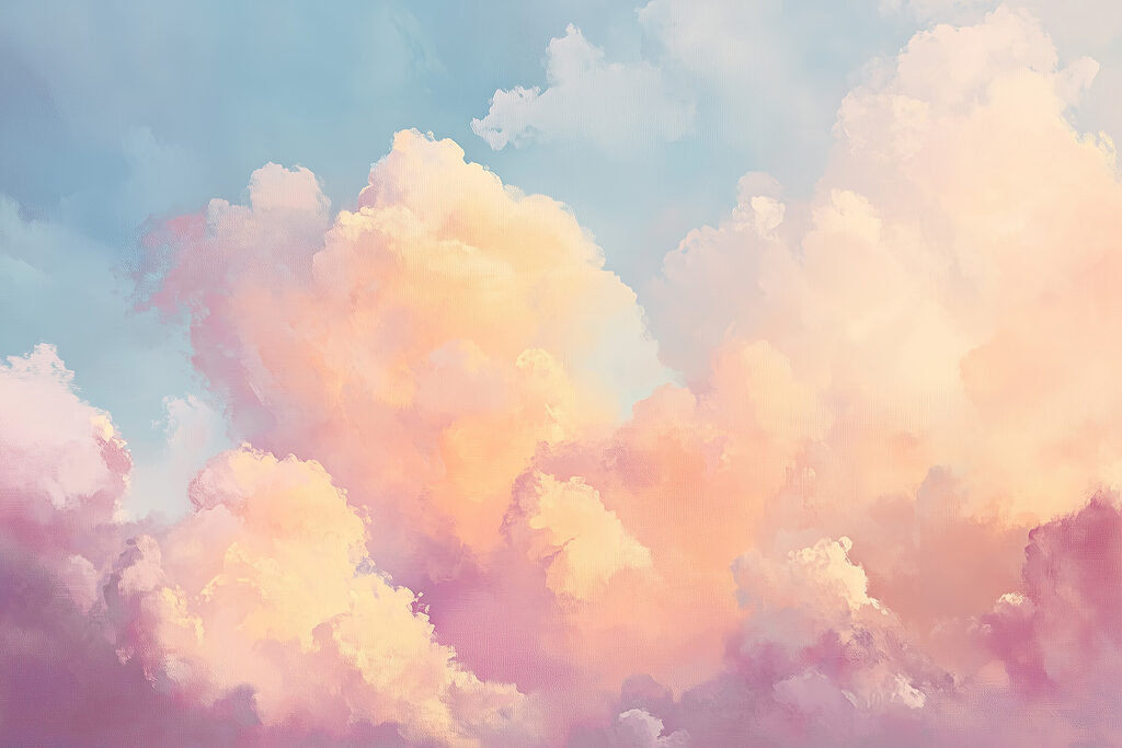 Pastel clouds, golden light — full design