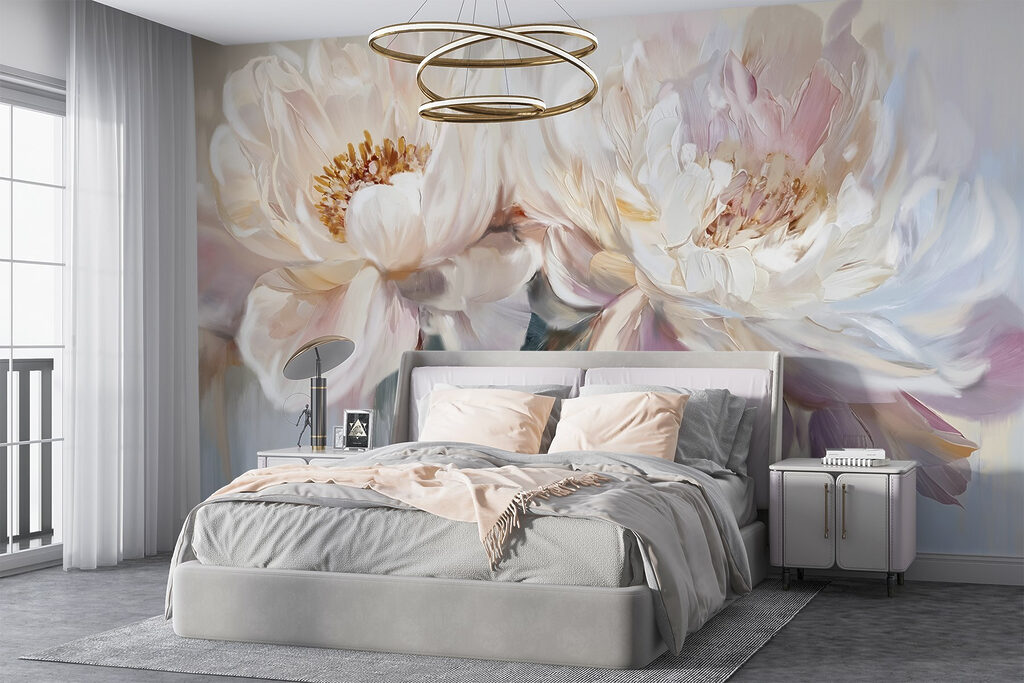 White peonies, pastel drops — interior 2