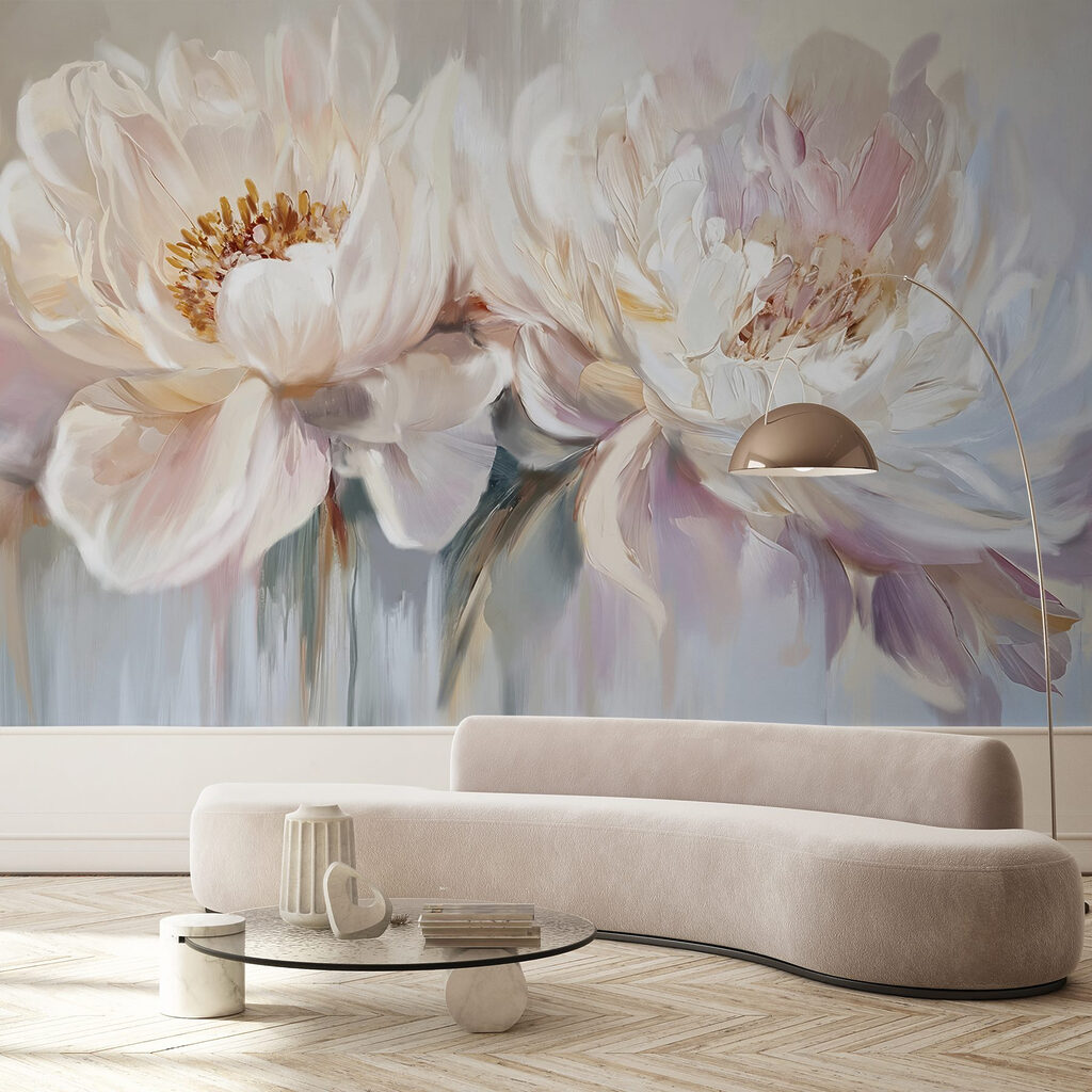 White peonies, pastel drops — interior 4