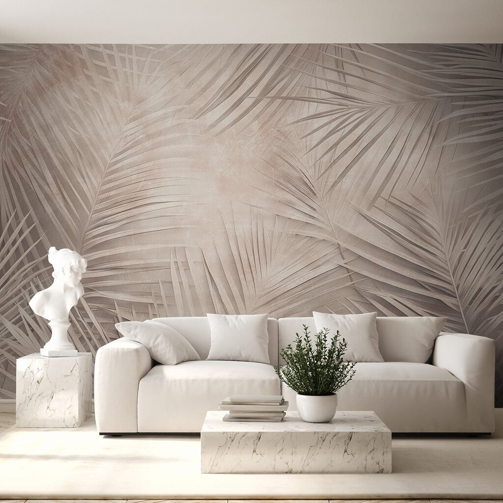 Palm leaves on taupe — interior 3