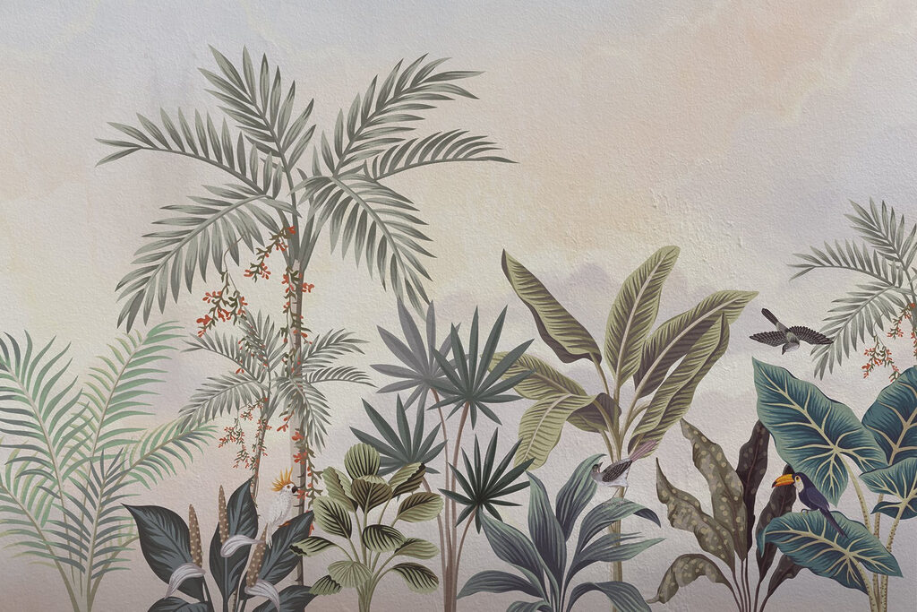 Tropical palms and birds — full design