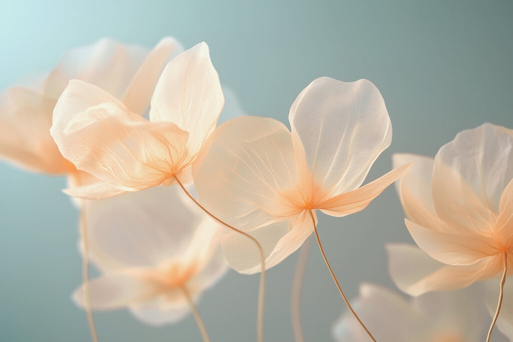 Cream flowers catching light — full design