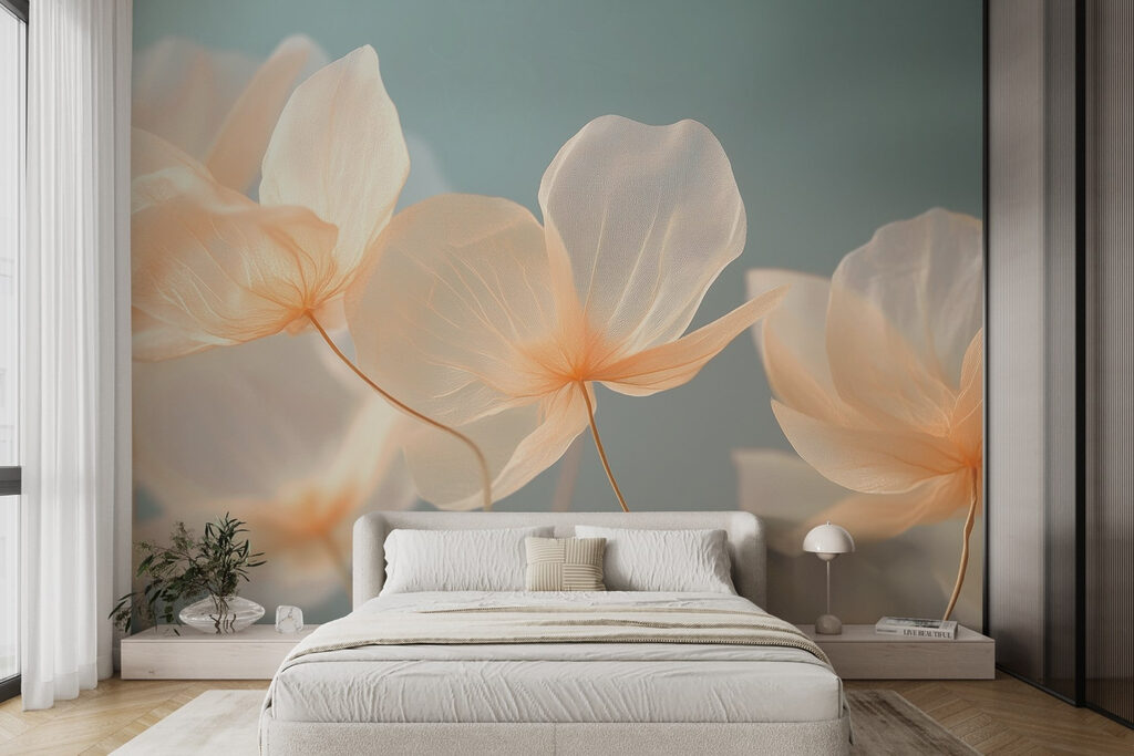 Cream flowers catching light — interior 1