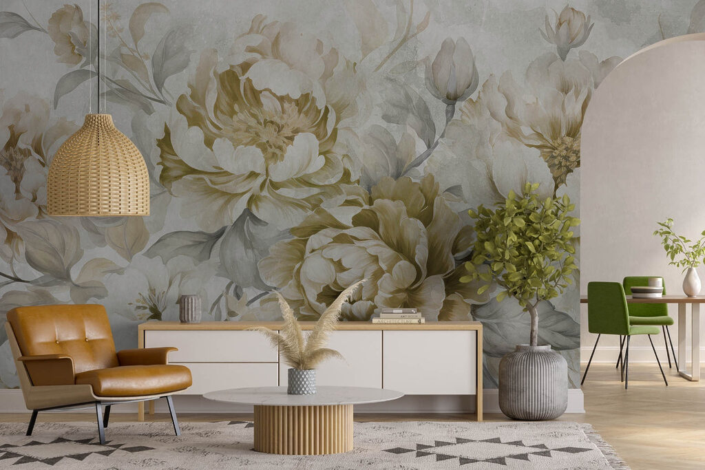 Peonies in olive watercolour — interior 1