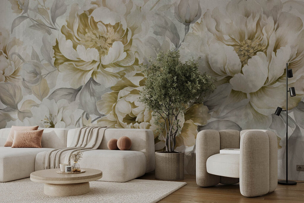 Peonies in olive watercolour — interior 2