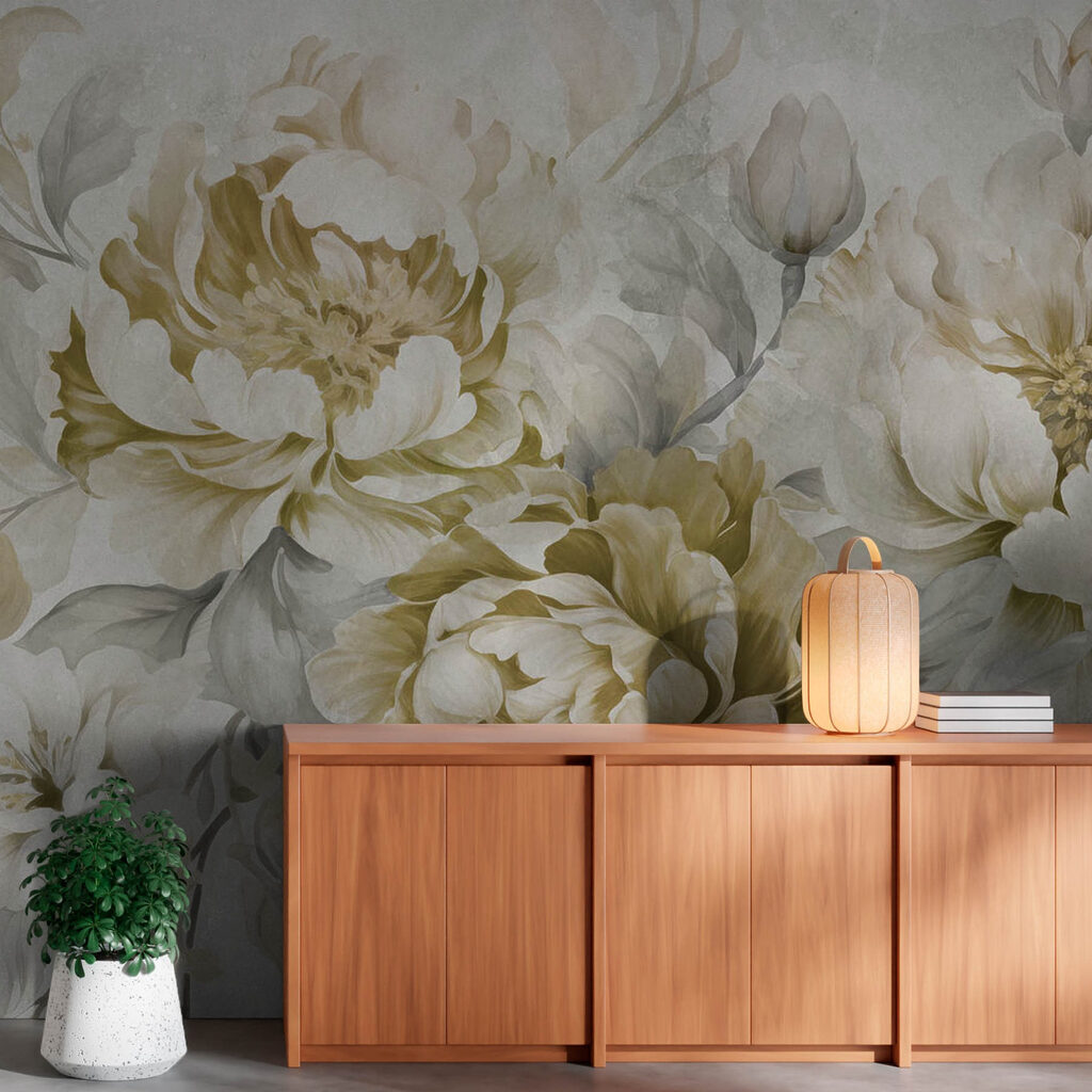 Peonies in olive watercolour — interior 3