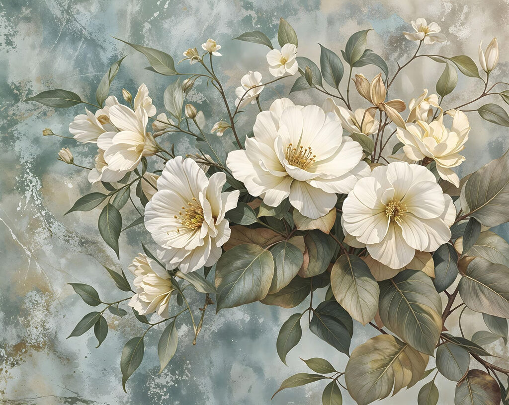 White bouquet with greenery — full design