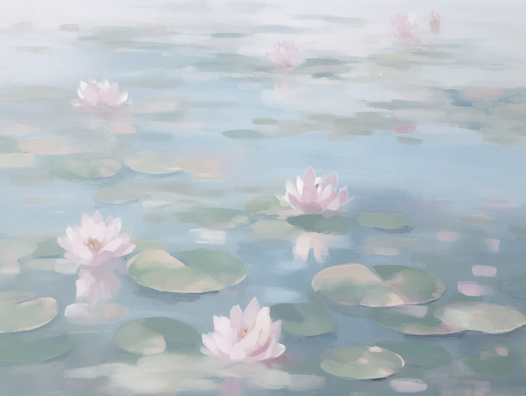 Pink lilies on blue — full design