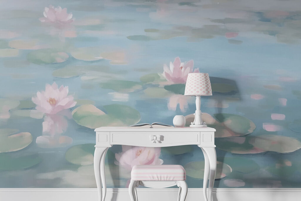 Pink lilies on blue — interior 1