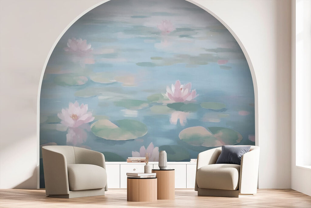 Pink lilies on blue — interior 2