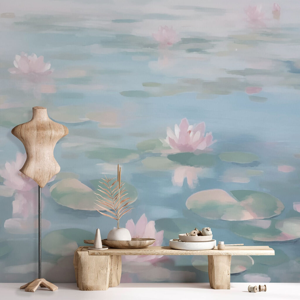 Pink lilies on blue — interior 3