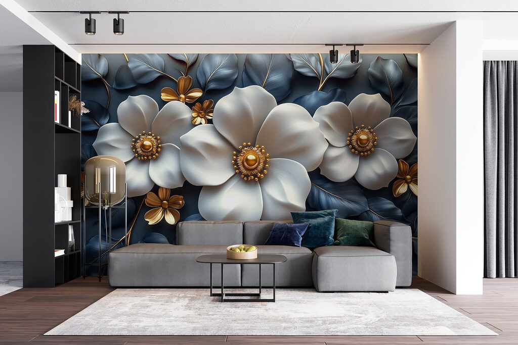 White flowers, midnight blue — interior 4