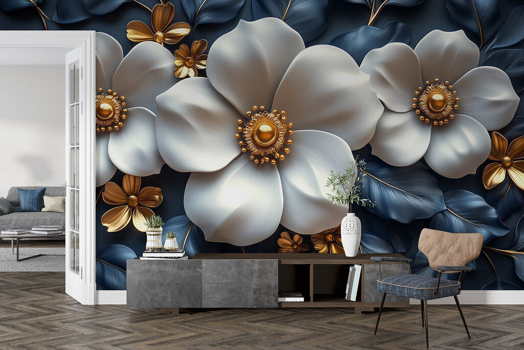 White flowers, midnight blue — interior 5