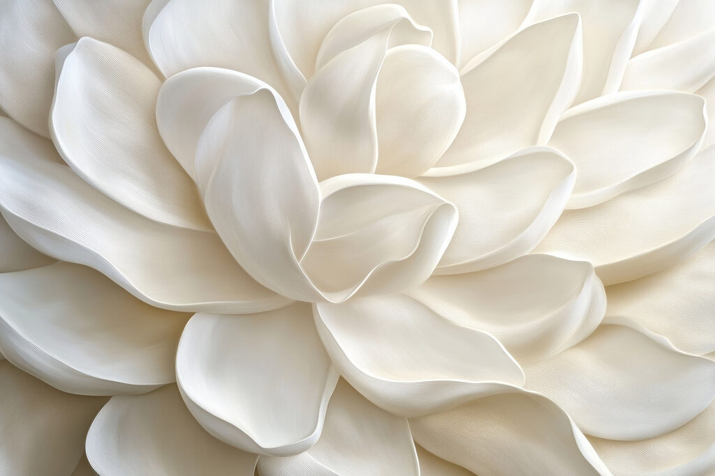 Sculptural white flower — full design