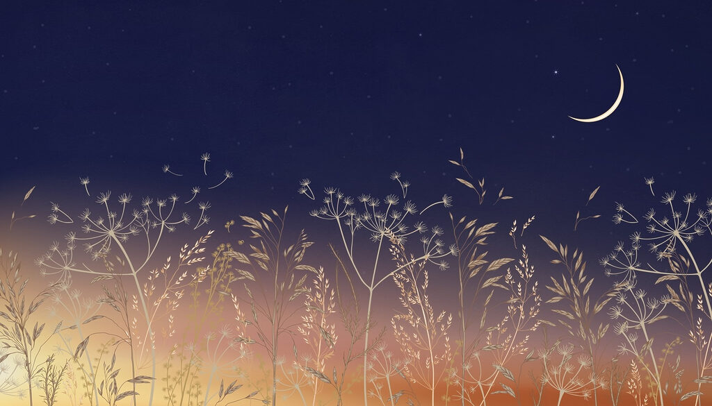 Golden grasses under moonlight — full design