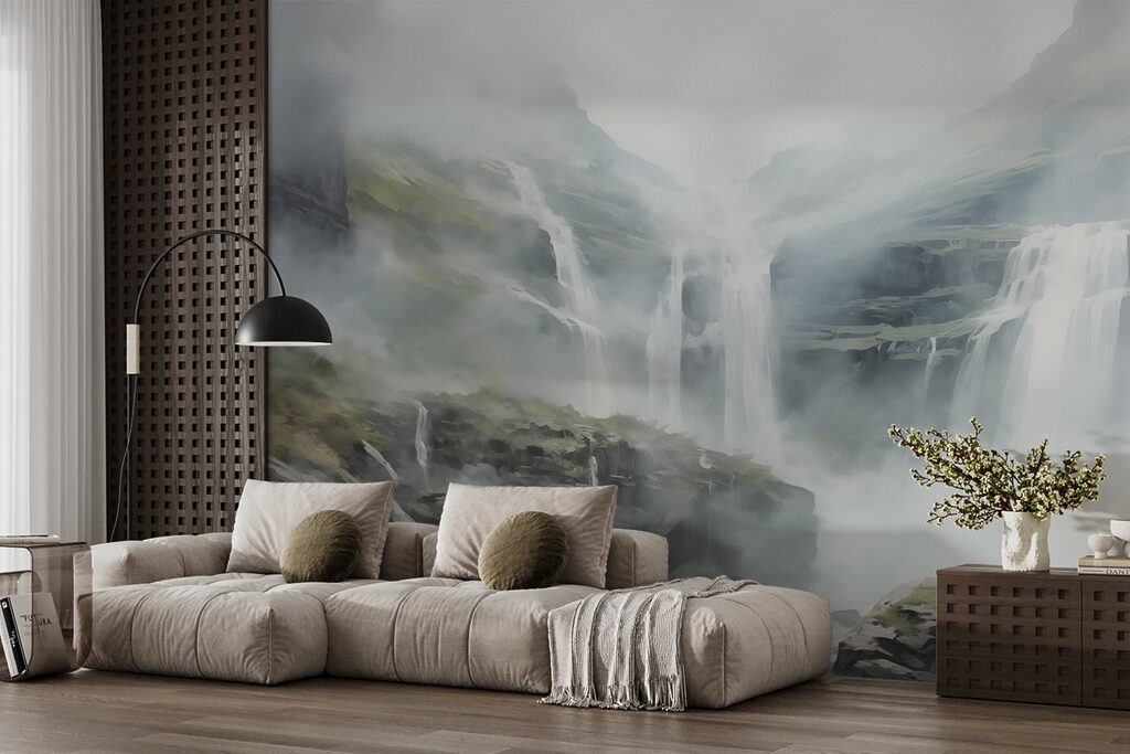 Waterfall over grey rocks — interior 2