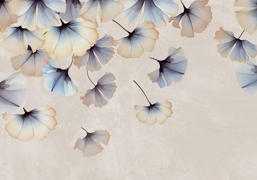 Ginkgo leaves drifting down — full design