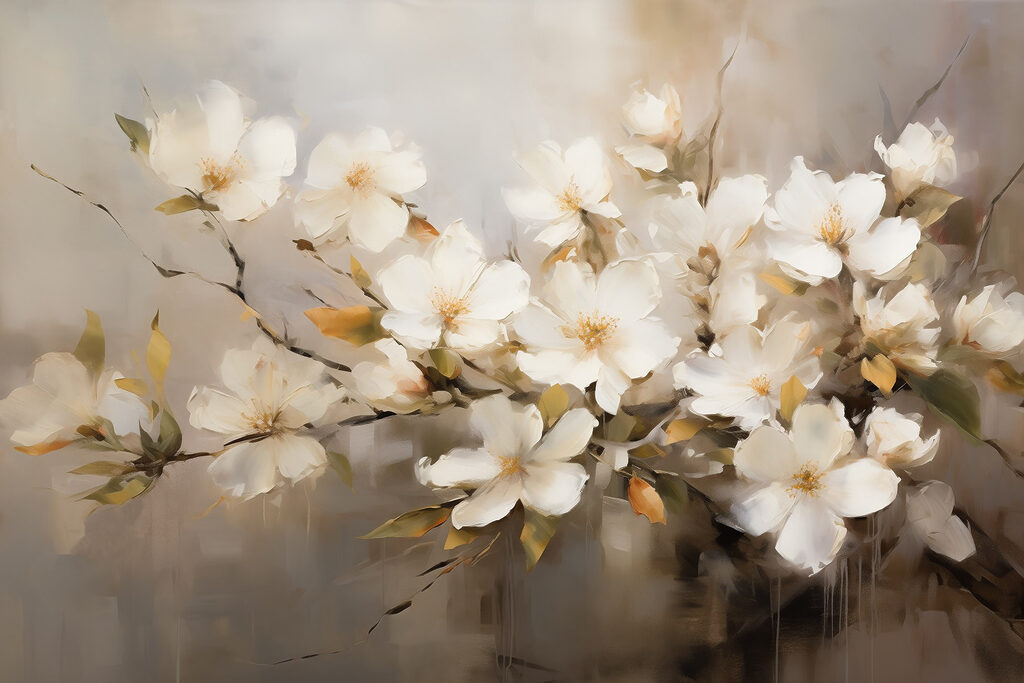 White blossom, oil painting — full design