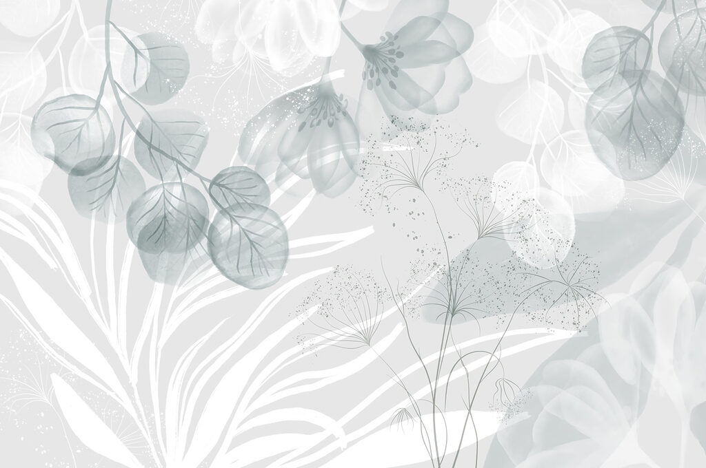 Translucent leaves and palms — full design