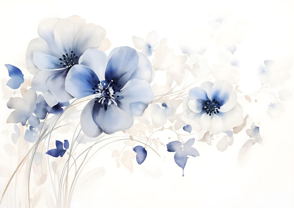 Blue flowers on stems — full design