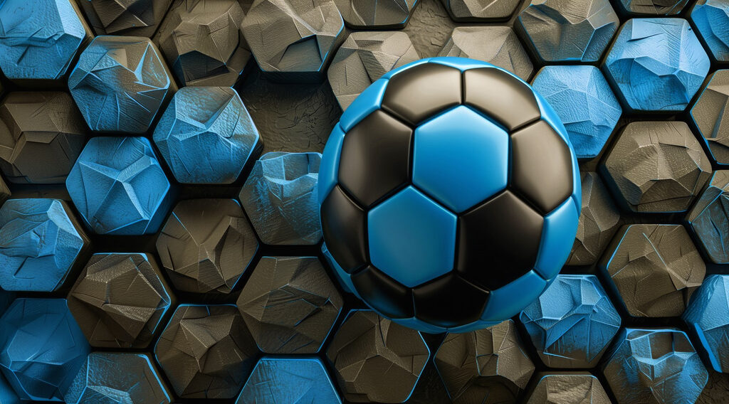 Blue football and hexagons — full design