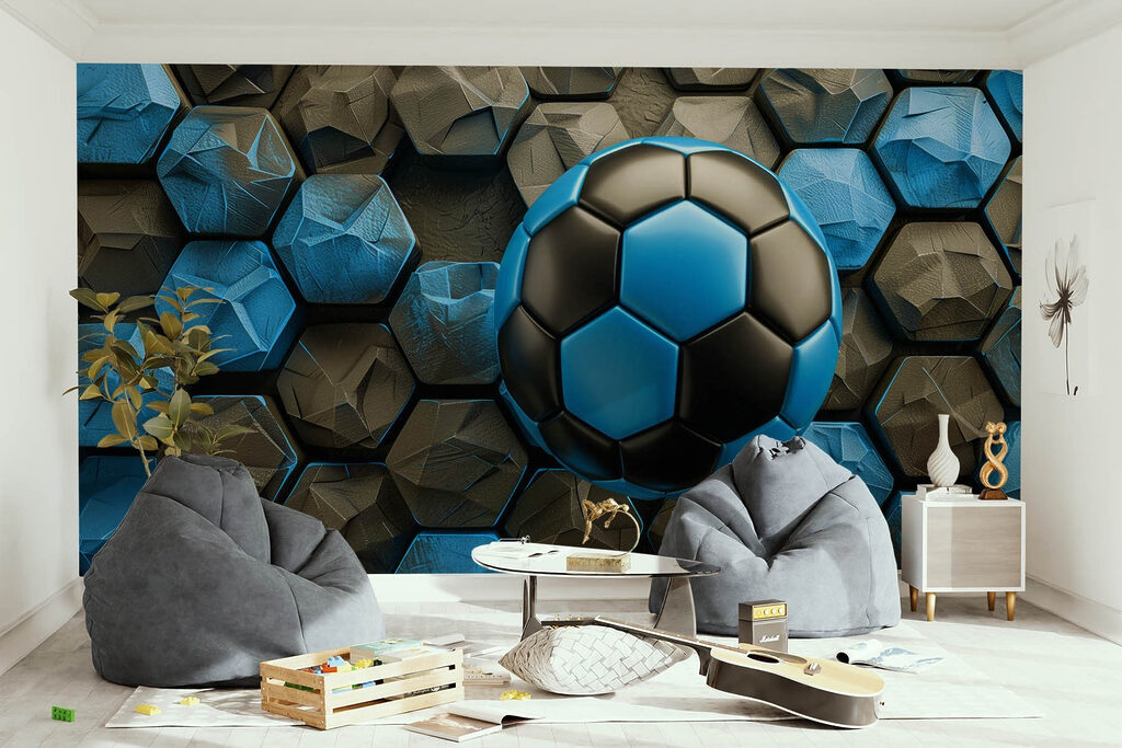Blue football and hexagons — interior 2