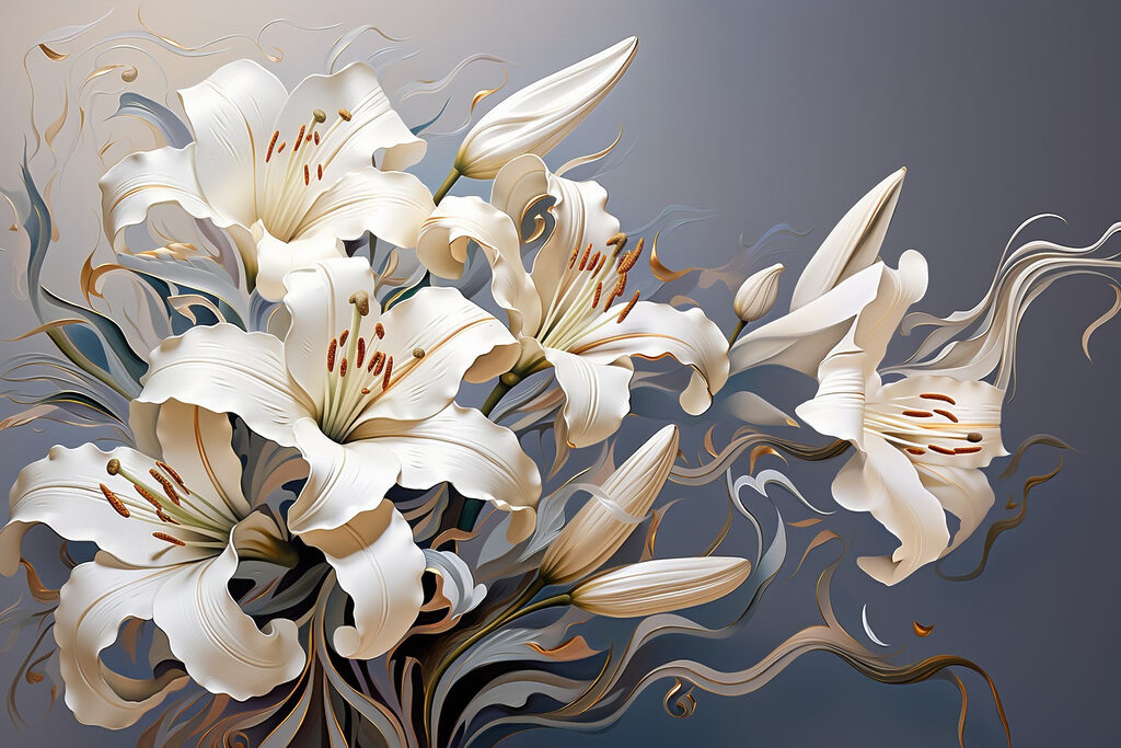 White lilies in waves — full design